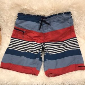 Mens PATAGONIA Striped RED WHITE BLUE Swim Trunks BATHING Suit BOARD SHORTS 36